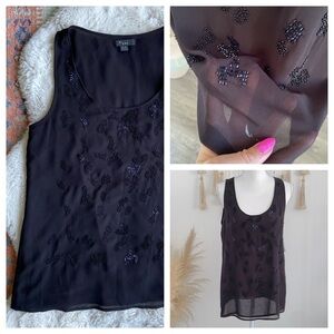 Forever 21 black beaded tank top scoop neck chiffon embellished going out medium
